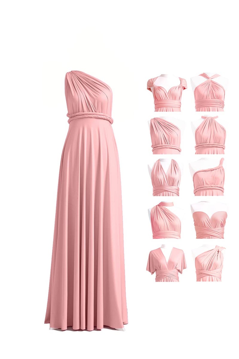 72styles Women's Dusty Rose Ifinity Bridesmaids Dresses, Elegant Maxi Long Wedding Guest Elastic Evening Gown Formal Prom Multi-Way Wrap - Image 1
